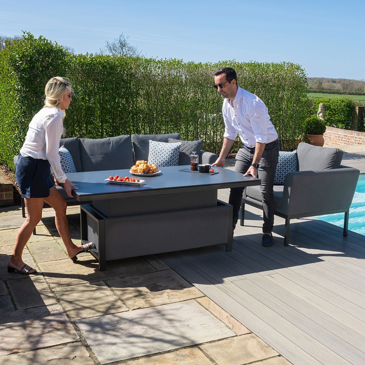 Goa Outdoor Fabric 3 Seater Sofa Set with Rising Table