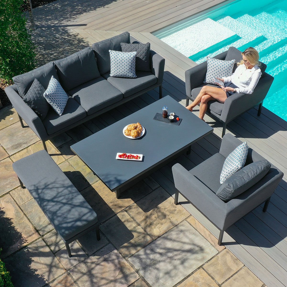 Goa Outdoor Fabric 3 Seater Sofa Set with Rising Table