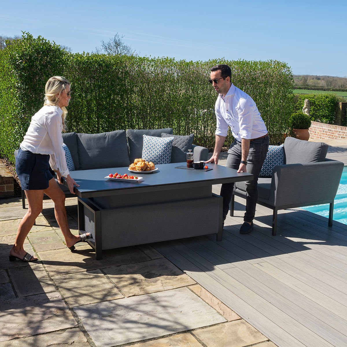 Goa Outdoor Fabric 3 Seater Sofa Set with Rising Table