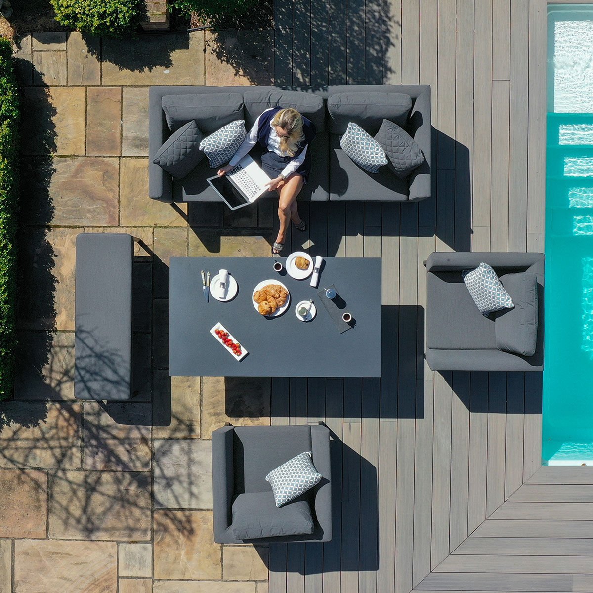 Goa Outdoor Fabric 3 Seater Sofa Set with Rising Table
