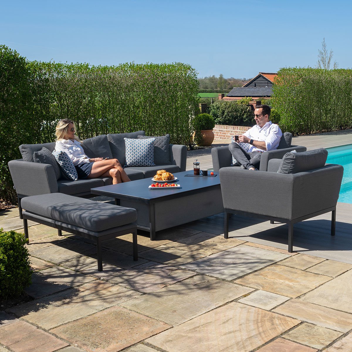 Goa Outdoor Fabric 3 Seater Sofa Set with Rising Table